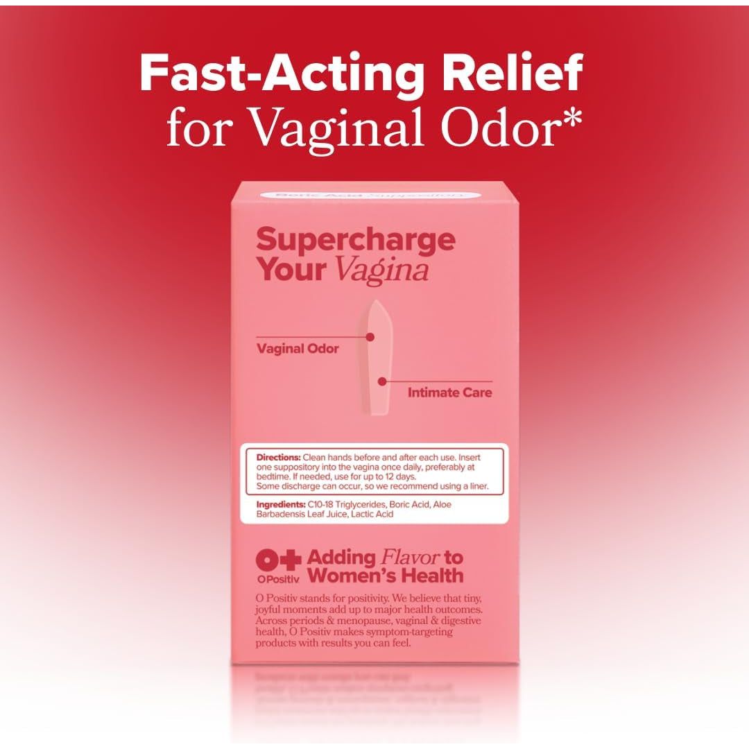 O Positiv URO Boric Acid Vaginal Suppositories – 12 Count | Fast Relief & Odour Control with Lactic Acid + Aloe