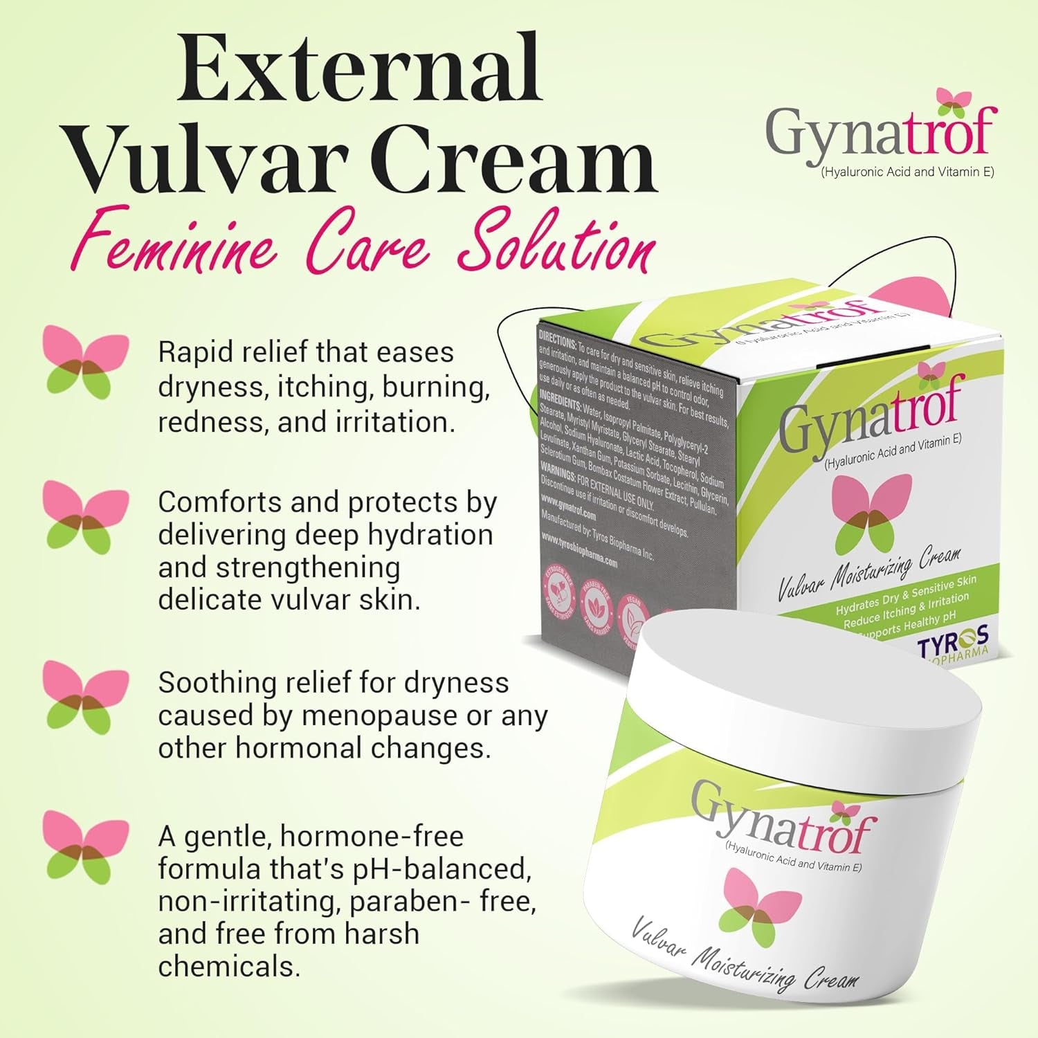 Vulvar Moisturizing Cream for Dryness, Itching, Irritation, Redness Due to Menopause, Childbirth, Breastfeeding, Low Estrogen - Lightweight Hydrating Formula for Sensitive Skin, 2 Oz