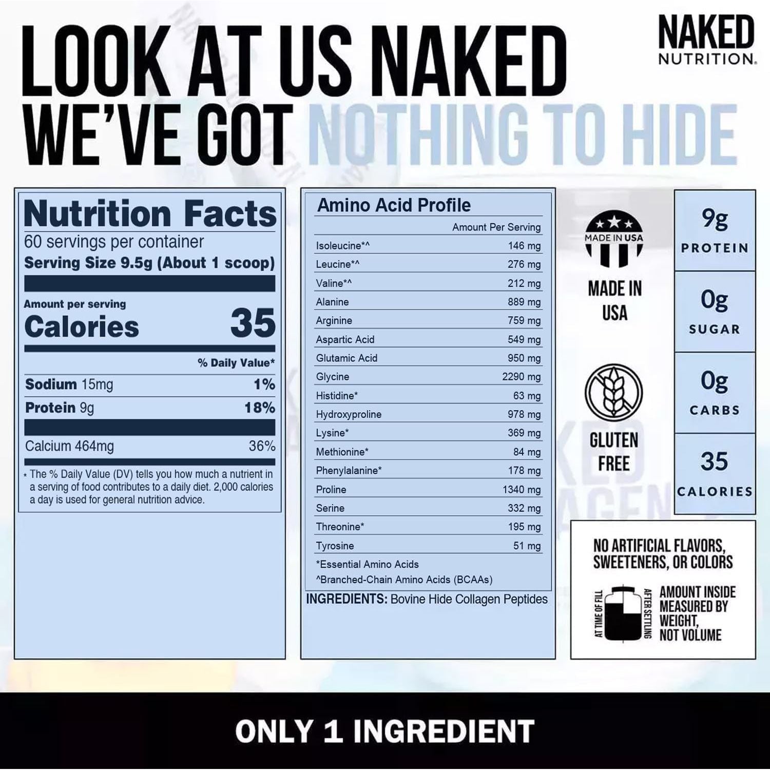 Naked Nutrition Naked Collagen Peptides – 567g | Pure Hydrolyzed Collagen for Skin, Hair, Joints & Workout Recovery
