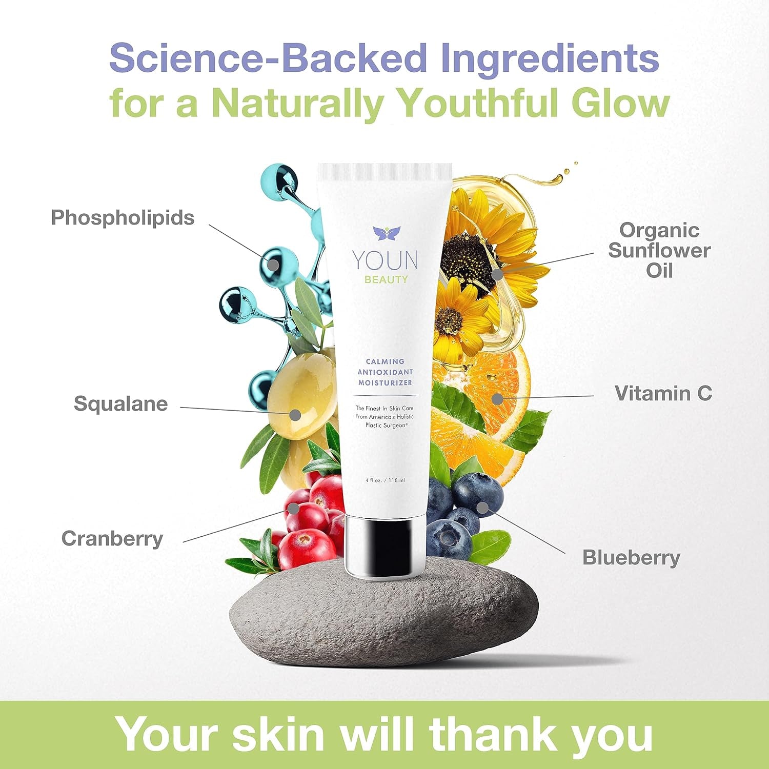 YOUN Beauty Calming Antioxidant Moisturizer – 118ml | Hydrating & Antioxidant-Rich