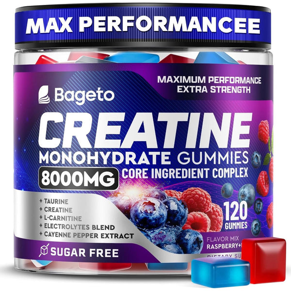 Bageto Creatine Monohydrate Gummies – 120 Gummies | 1+6 Complex for Muscle Growth, Energy & Fast Recovery