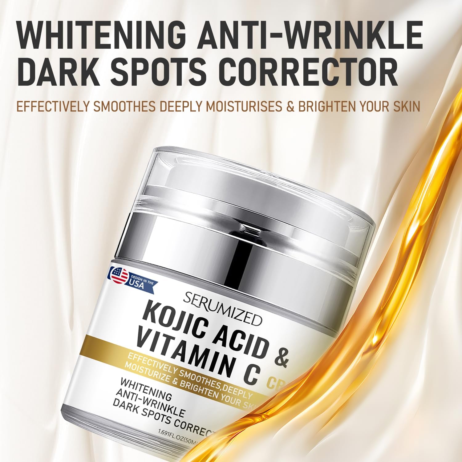 Serumized Kojic Acid & Vitamin C Brightening Cream – 50ml | Fade Dark Spots, Smooth Skin Texture & Boost Radiance