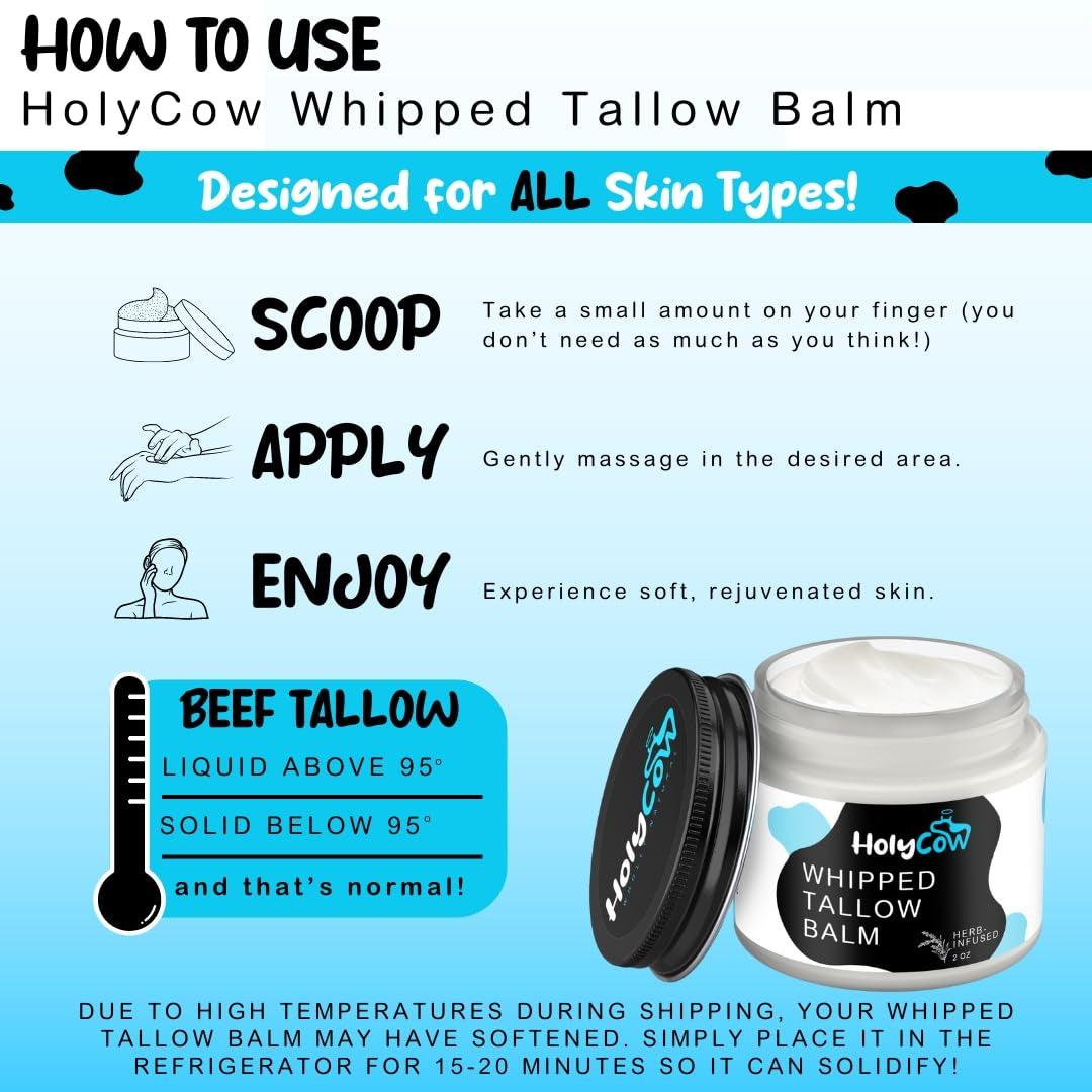 HolyCow Whipped Tallow Balm – 2oz (57g) | Nourishing, Ancestral Moisturiser for Dry, Sensitive & Eczema-Prone Skin