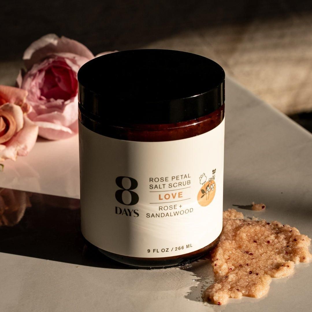 8 Days Rose Petal Salt Scrub - 266ml - Glam Global UK