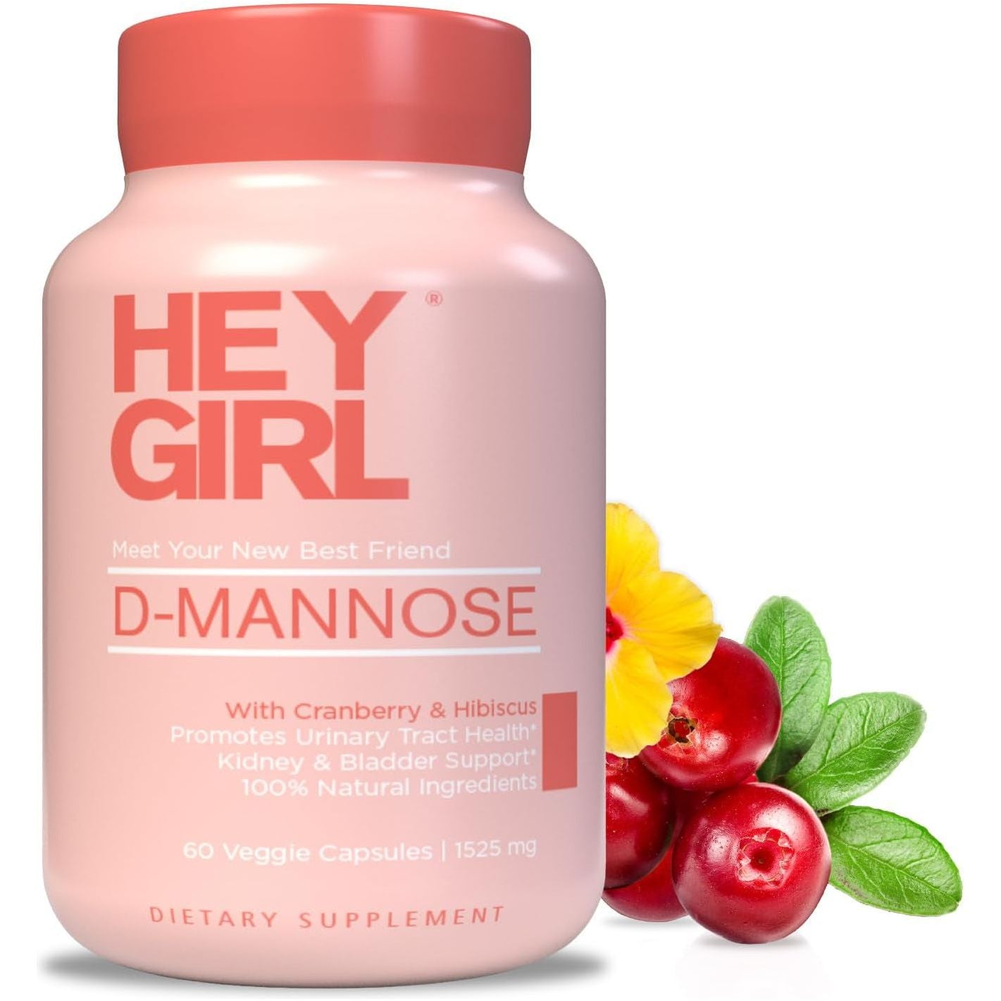 HEY GIRL D-Mannose Capsules – 60 Veggie Capsules | Natural UTI Relief with Cranberry, Hibiscus & Dandelion