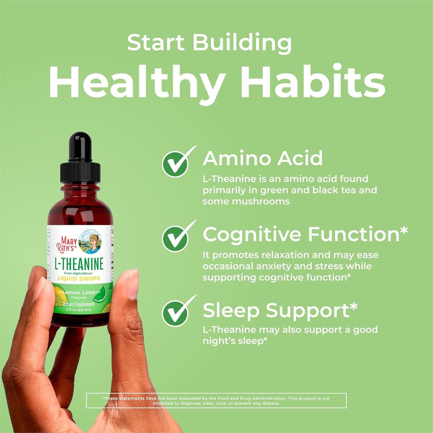 MaryRuth Organics L-Theanine Liquid Drops – 60ml | Mood, Relaxation & Cognitive Support