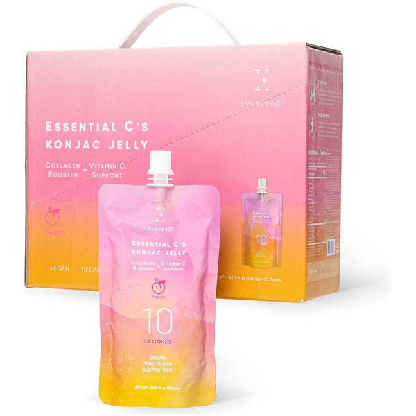EVERYDAZE Essential C’s Konjac Jelly – Peach Flavor (150ml, 10-Pack) | Low-Calorie, Collagen & Vitamin C Snack