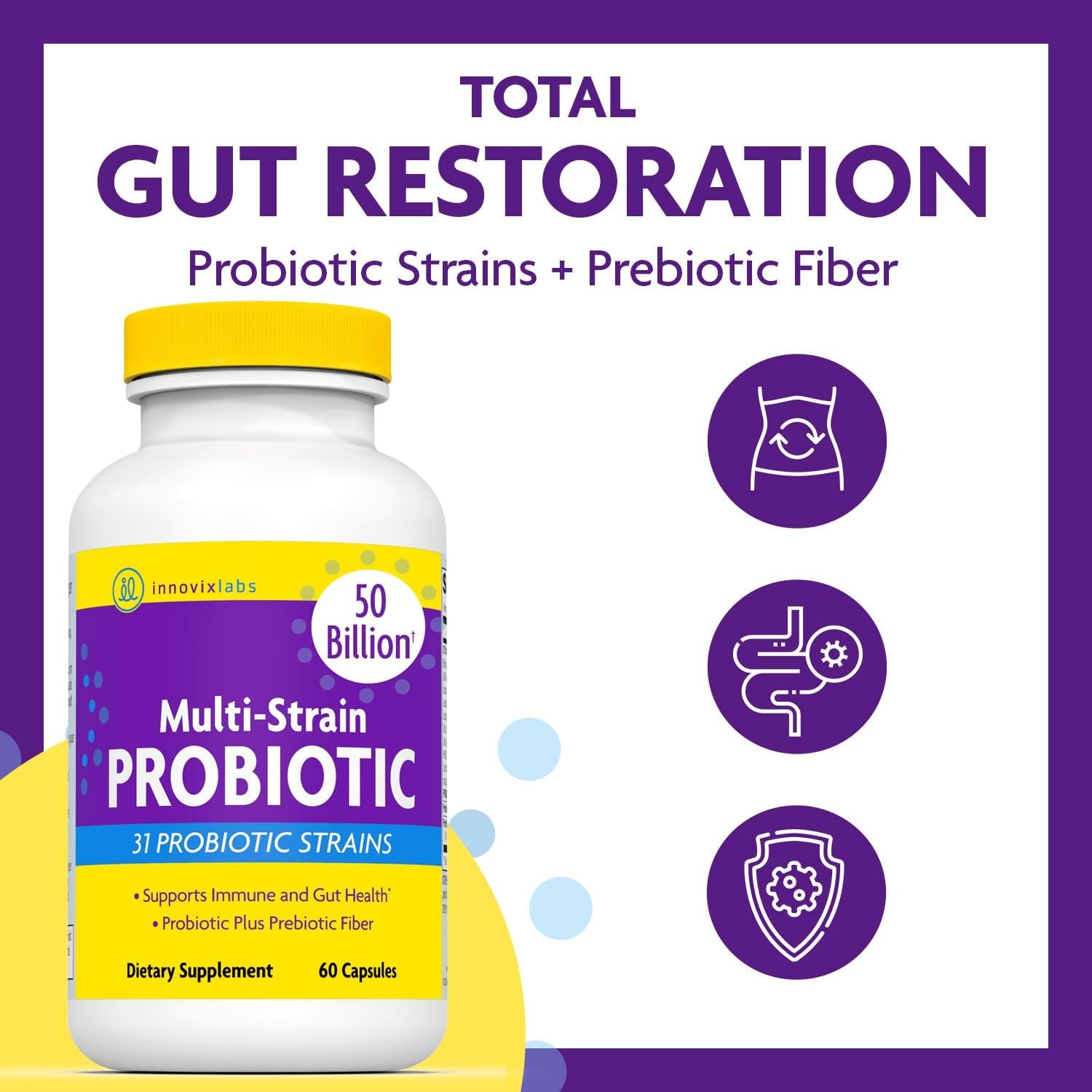 InnovixLabs Multi-Strain Probiotics – 60 Capsules | 50 Billion CFU | 31 Strains + Prebiotics | Gut Health, Digestion & Immunity for Women & Men