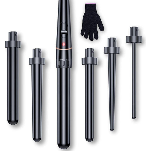 6 in 1 Curling Wand Set with Various Accessories, Tourmaline Ceramic Hair Curling Iron, Anti-Static Coating, Heat-Resistant Glove and 2 Hair Clips