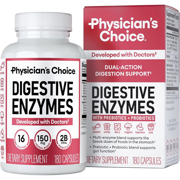 Physician's Choice Digestive Enzymes - 180 Count | Dual-Action Digestive Support
