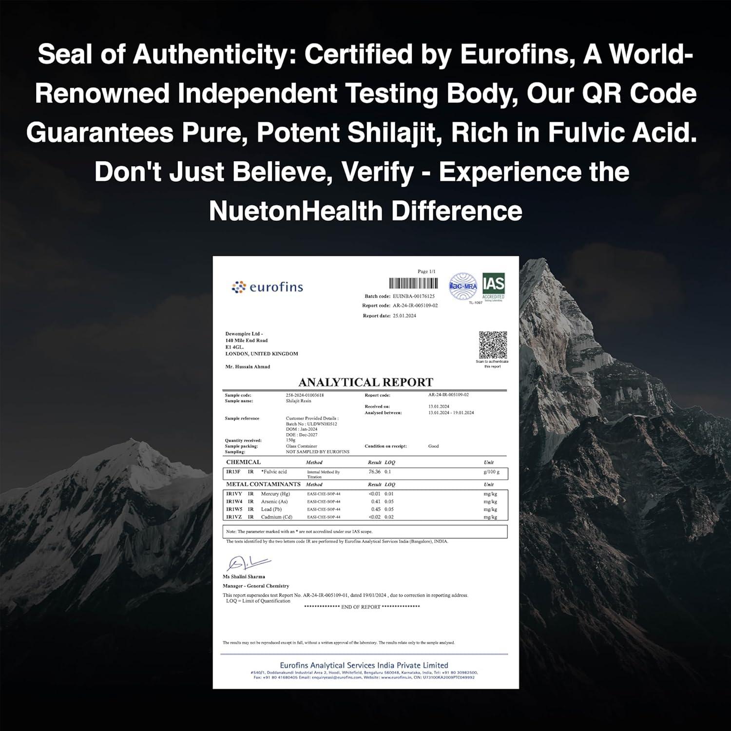 NuetonHealth Pure Organic Himalayan Shilajit Resin - Gold Grade 30G Lab Tested in UK