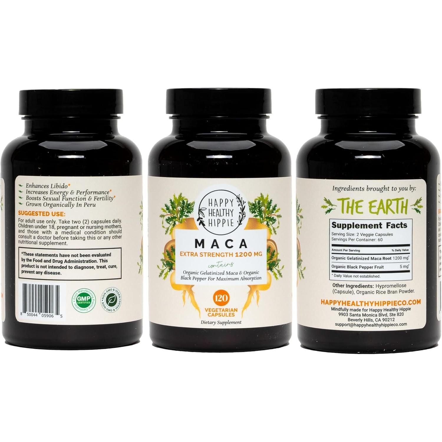 Happy Healthy Hippie Organic Maca Root Capsules - Libido Booster for Women - 120 Ct