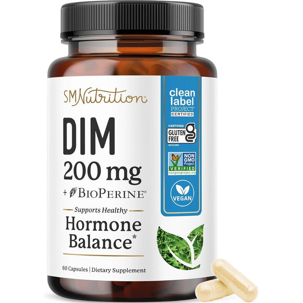 SM Nutrition Estrogen Balance DIM Supplement 200 Mg | Hormone Support for Women - 60 Ct