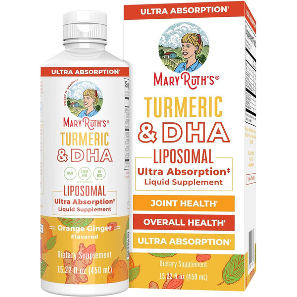 MaryRuth Organics Turmeric & DHA Liposomal – 450ml | High-Absorption Curcumin, Omega-3 & Ginger for Joint, Brain & Heart Health