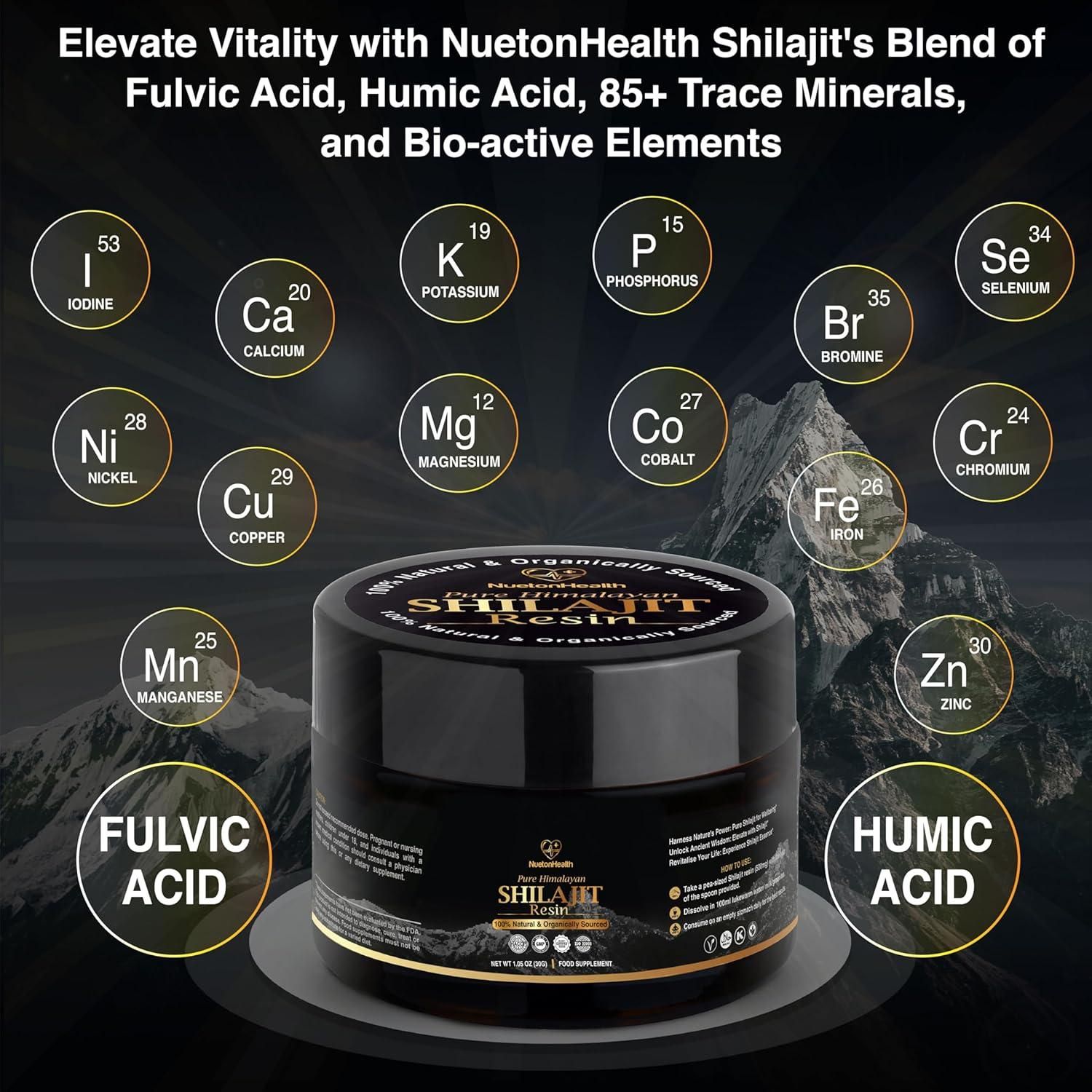 NuetonHealth Pure Organic Himalayan Shilajit Resin - Gold Grade 30G Lab Tested in UK