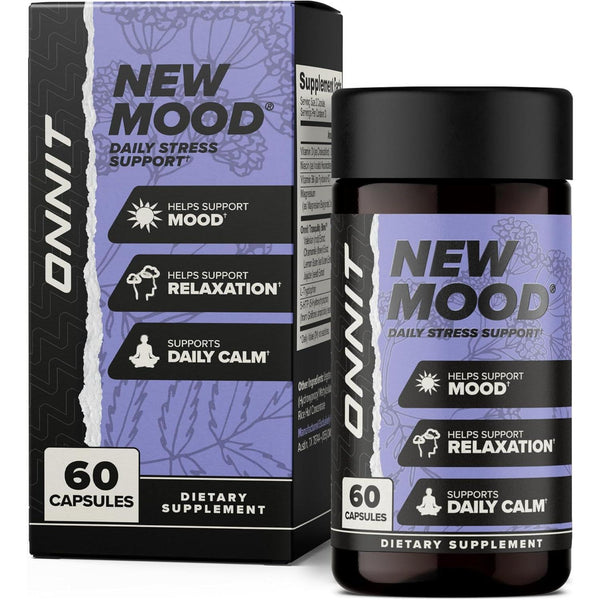 Onnit New Mood - Suplemento ocasional para aliviar el estrés, mejorar el sueño y el estado de ánimo, 60 unidades
