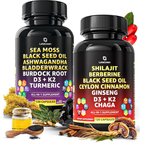 Letagreen Irish Sea Moss and Himalayan Shilajit Capsules - 2 Pack (120 Capsules Each) - Glam Global UKLetagreen