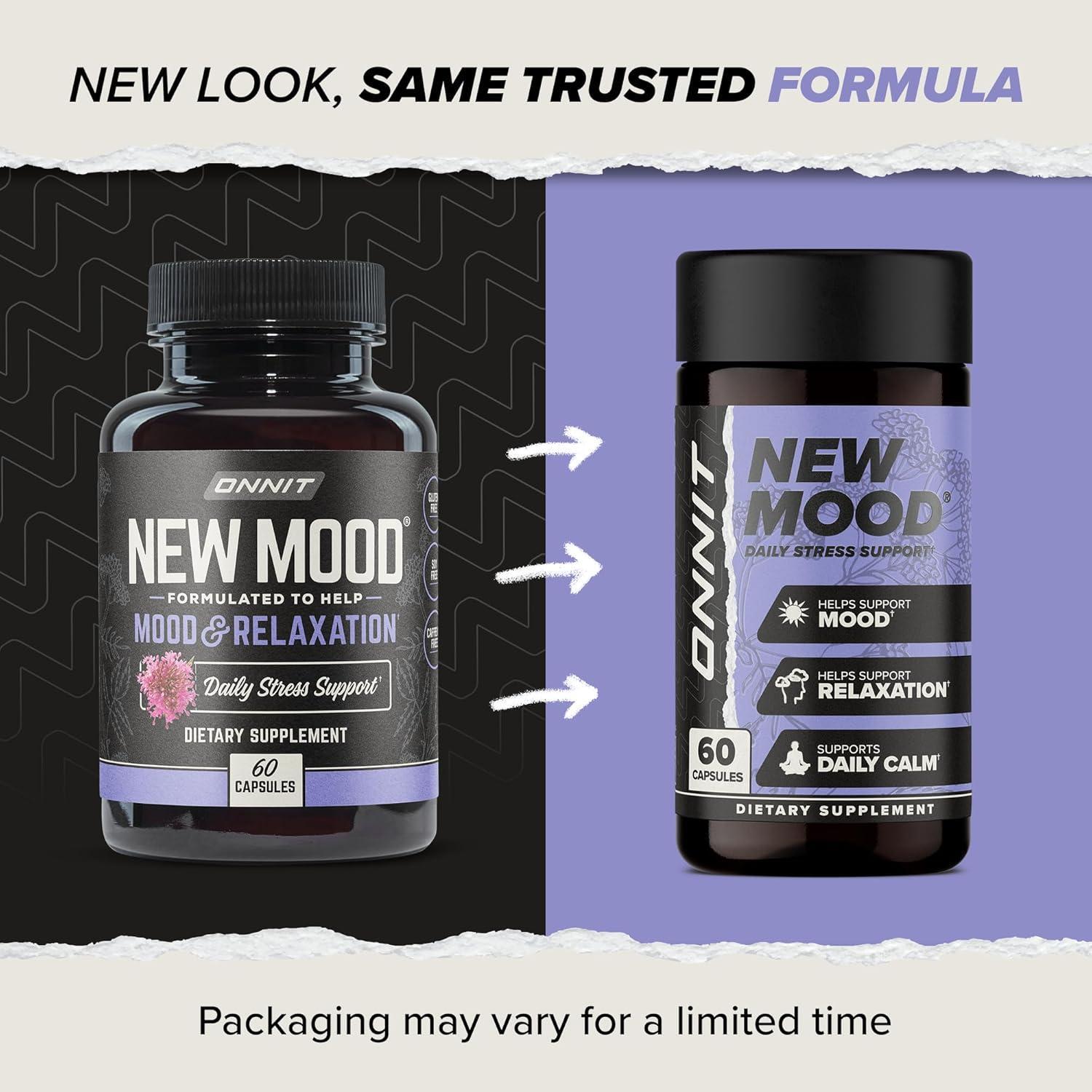 Onnit New Mood - Suplemento ocasional para aliviar el estrés, mejorar el sueño y el estado de ánimo, 60 unidades