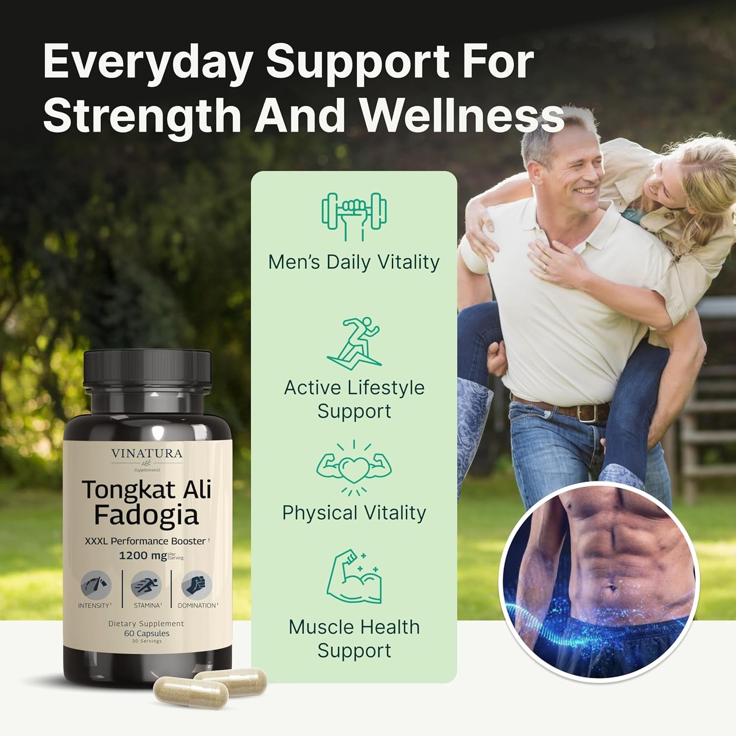 Tongkat Ali Fadogia Agrestis - 1200Mg, Enhanced with Nitric Oxide Booster Supplement, Longjack Tongkat Ali for Men, *USA Made and Tested*, 60 Capsules