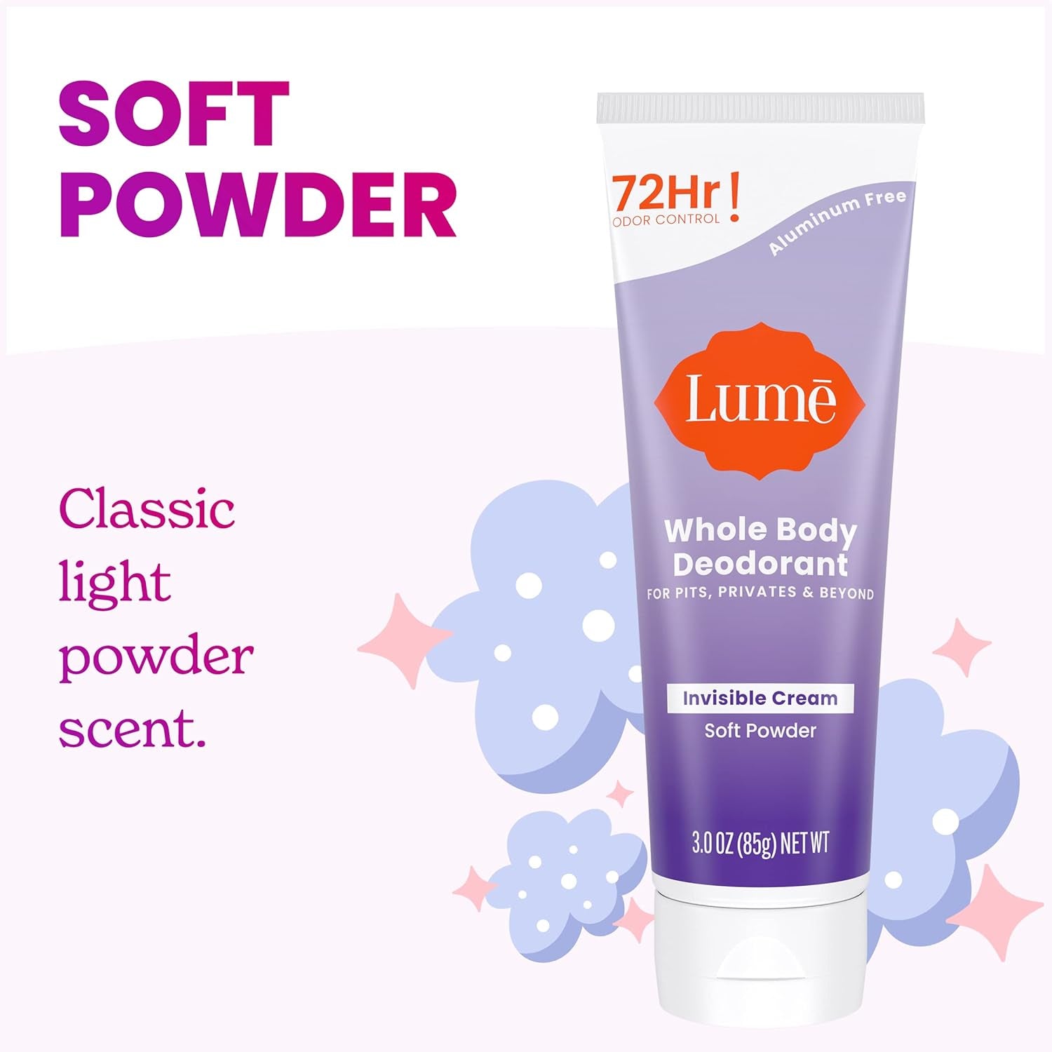 Lume Whole Body Deodorant - Invisible Cream (Soft Powder) - 85g (Pack of 2) 