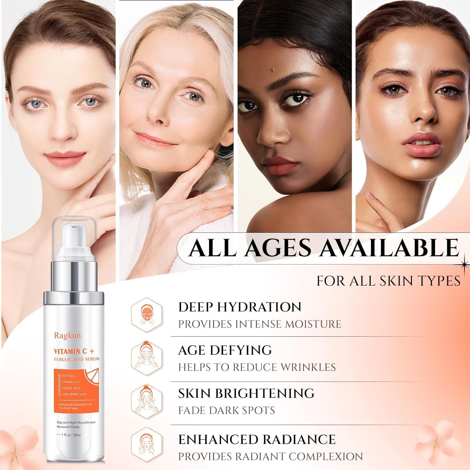 20% Vitamin C Serum, Retinol Serum for Face, Dark Spot Remover for Face, CE Ferulic Acid, Hyaluronic Acid, Hydrate & Plump Skin Care anti Aging Wrinkle Brightening Skincare -1 Fl Oz.