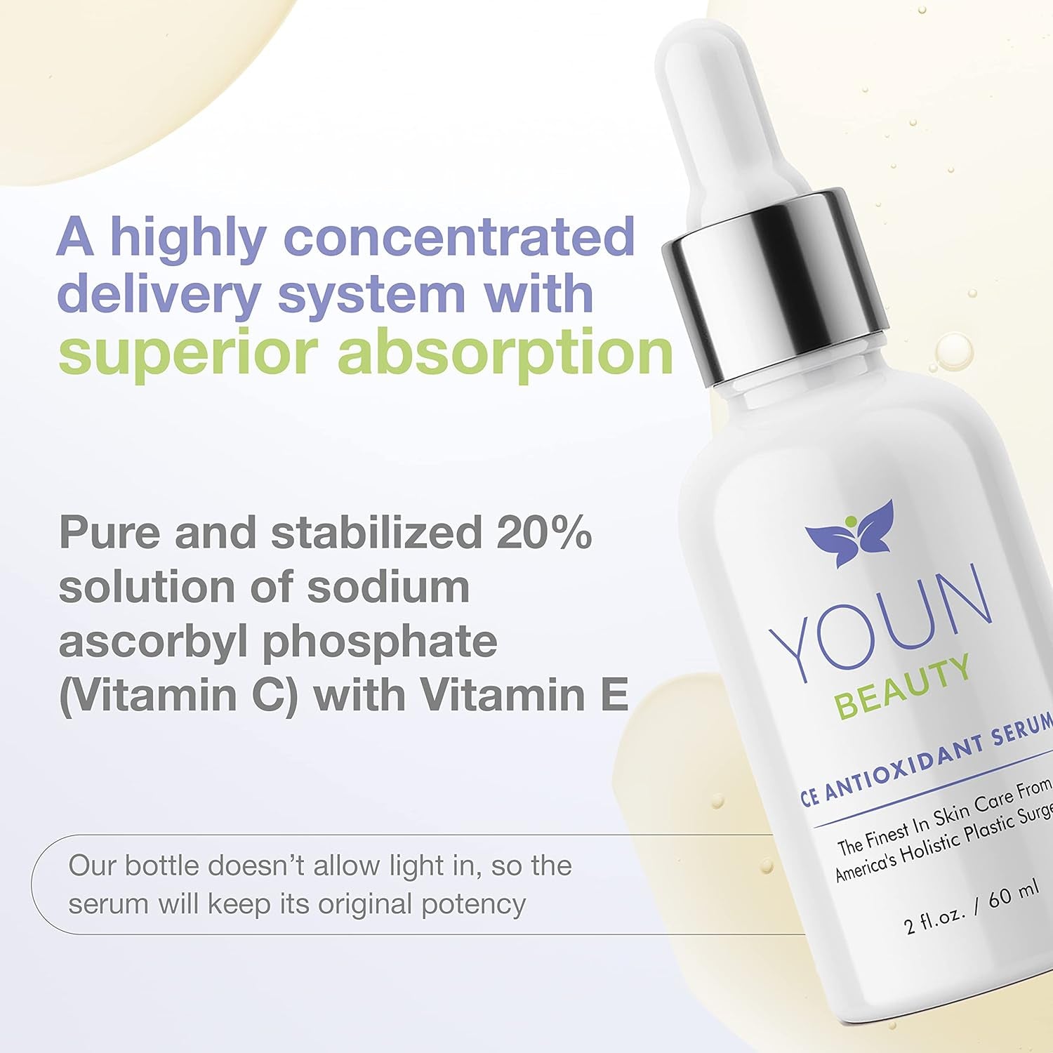 YOUN Beauty CE Antioxidant Serum – 60ml | Brightening Vitamin C & E Serum with Hyaluronic Acid for Radiant, Youthful Skin