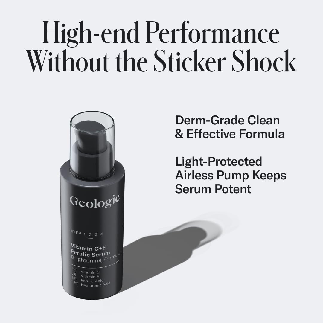 Geologie Vitamin C+E Ferulic Serum Brightening Formula – 30ml | Collagen-Boosting Antioxidant for Radiance & Anti-Aging