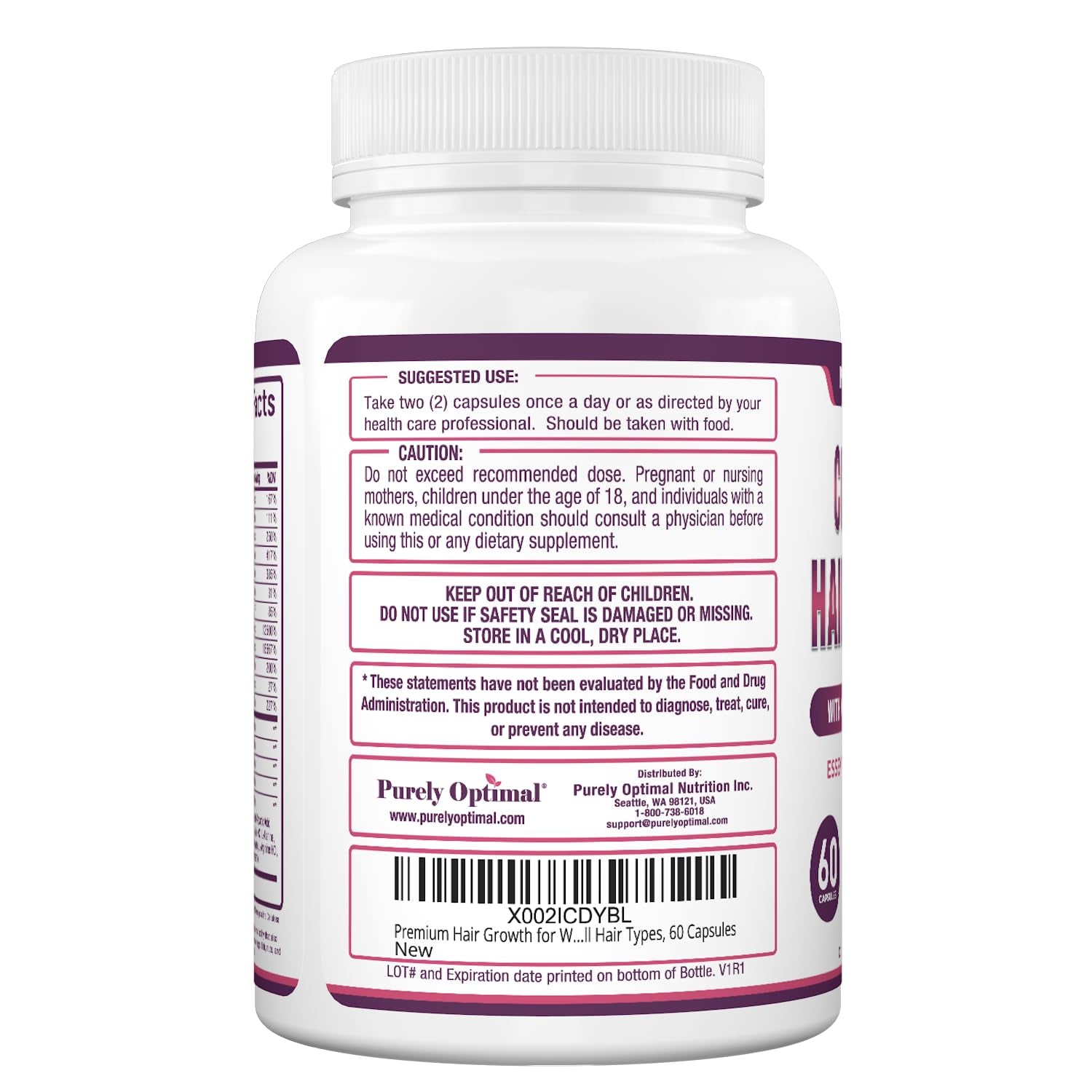 Purely Optimal Complete Hair Growth Supplement – 60 Capsules | Biotin, Collagen & Keratin for Stronger, Thicker Hair