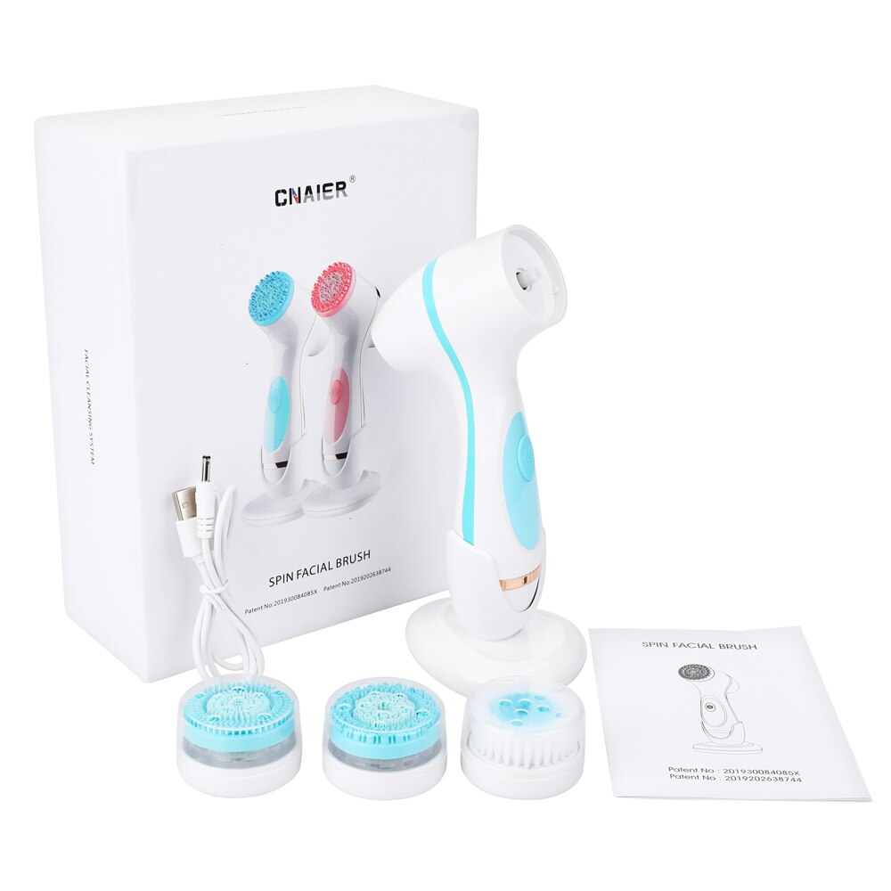 3-in-1 Sonic Facial Cleansing Brush – Rechargeable Silicone Face Cleanser & Blackhead Removal Device with 3 Brush Heads