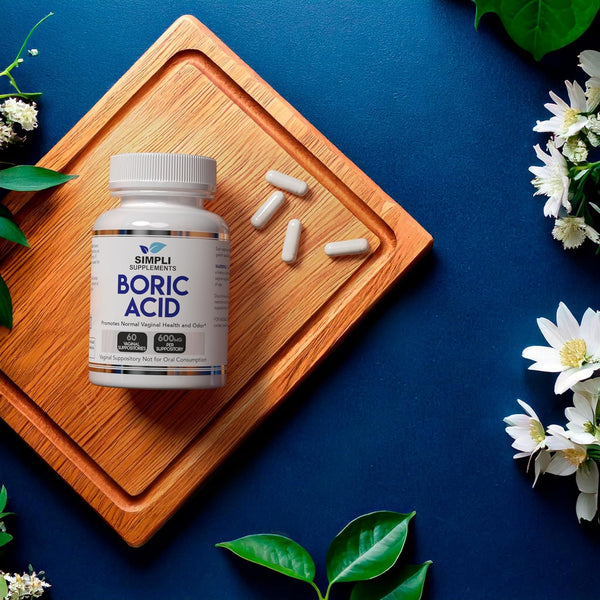 Simpli Supplements 60 Boric Acid Suppositories for Women | BV Treatment for Women | Ph Balance Pills | Vaginal Care | Bacterial Vaginosis Treatment Boric Acid (600Mg)