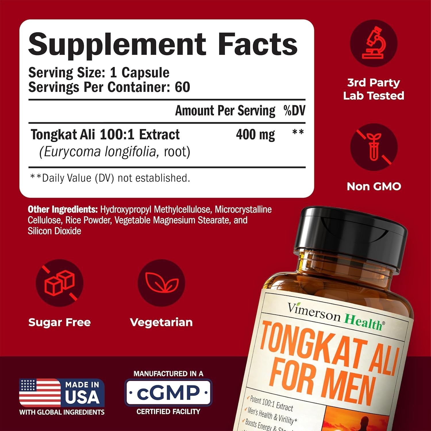 Longjack Tongat-Ali for Men 100:1 Extract – Testosterone Supplement for Men W/Tongkat Ali – Male Enhancing Supplement for Energy, Strength & Muscle Builder Support