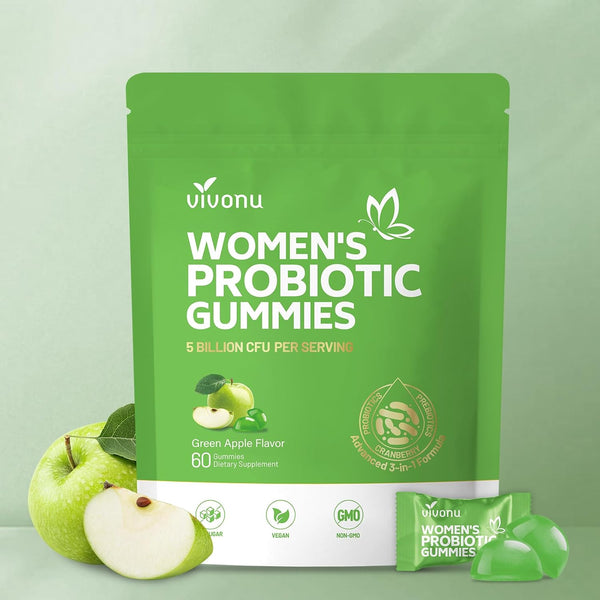 VivoNu Women’s Probiotic Gummies (Green Apple Flavor) – 60 Gummies | Vaginal Balance, pH Support & Digestive Wellness