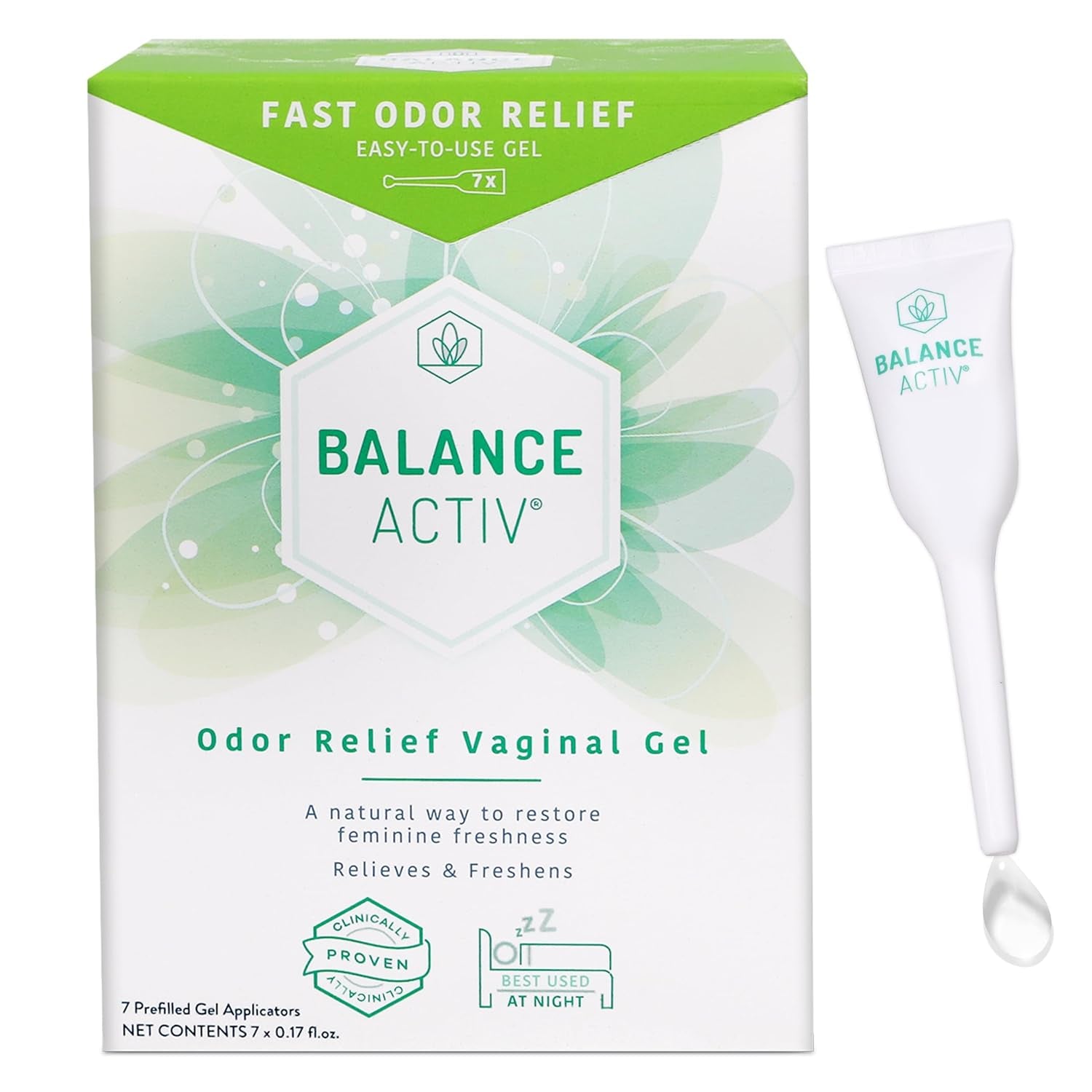Balance Activ Odor Relief Vaginal Gel – 7 Prefilled Gel Applicators (7 x 0.17fl oz) | Clinically Proven Vaginal Odor Relief & pH Balance Support