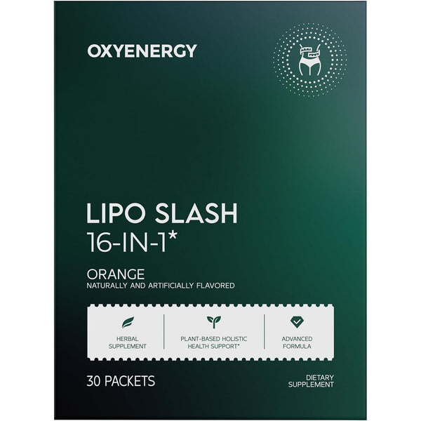 LIPO Slash 16-In-1 Natural Weight Loss Supplement for Women and Men, Supports Gut Health, GLP-1 Activate & Weight Management, Vegan, Gluten-Free, Non-Gmo, 30 Packets, Orange Flavor