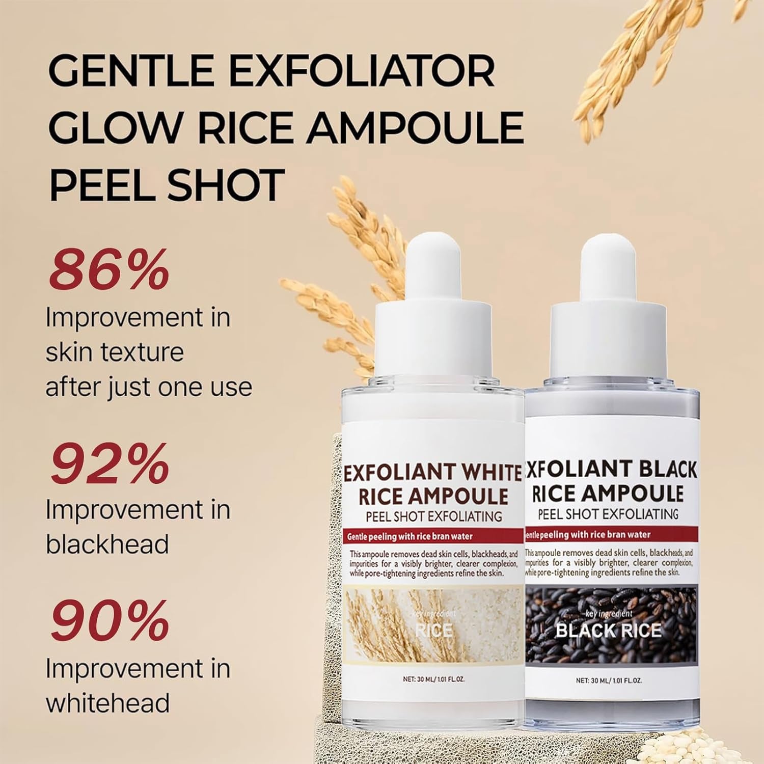 Rosardene Peel Shot Exfoliating Rice Ampoule Duo (Black & White) – 2 x 30ml | Dual-Action Exfoliation & Hydration