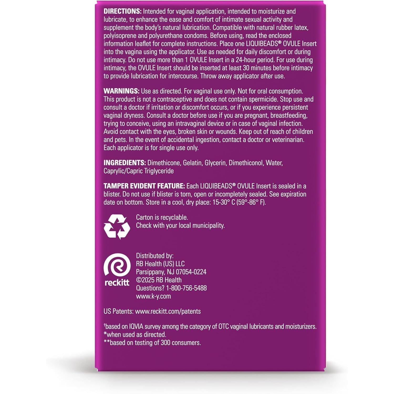 K-Y Liquibeads Vaginal Moisturizer – 6 Ovule Inserts & 6 Disposable Applicators | Long-Lasting Intimate Comfort & Hydration