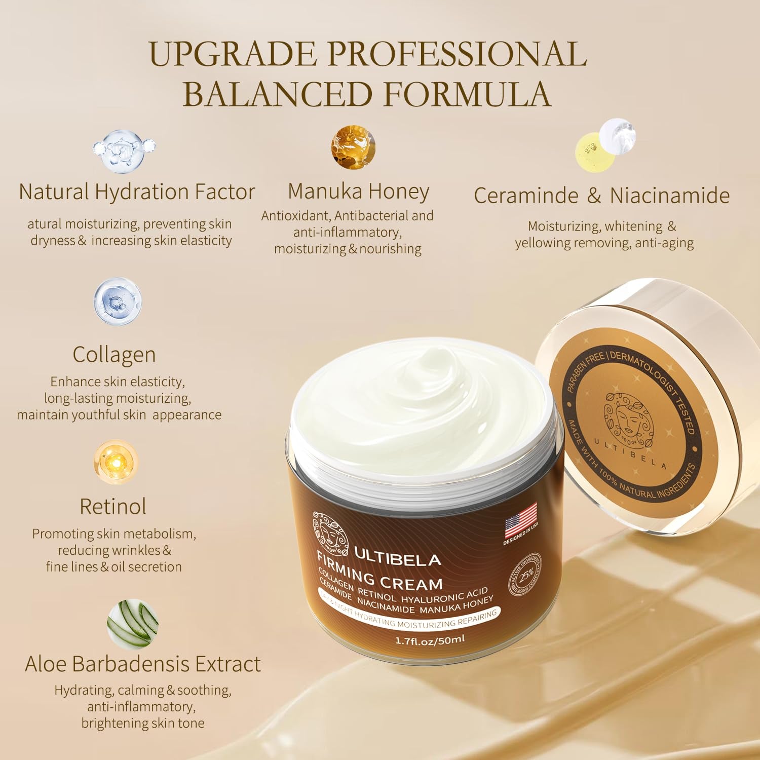 ULTIBELA Firming Cream – 50ml | Retinol, Collagen & Niacinamide for Lifted, Youthful Skin