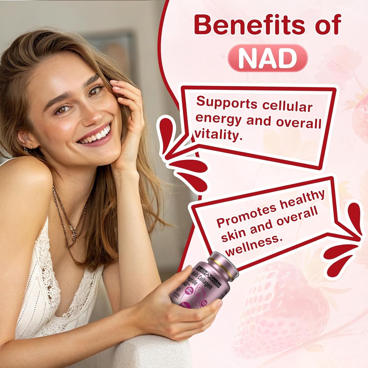 Collagen Peptide Gummies, Sugar-Free Woman &Man'S Proteins Collagen Gummy Filled 1500Mg Hydrolyzed Collagen Type I,Ii,Iii,V,X,1000Mg NAD 15000Mcg Biotin Supplement for Skin, Hair, Nails