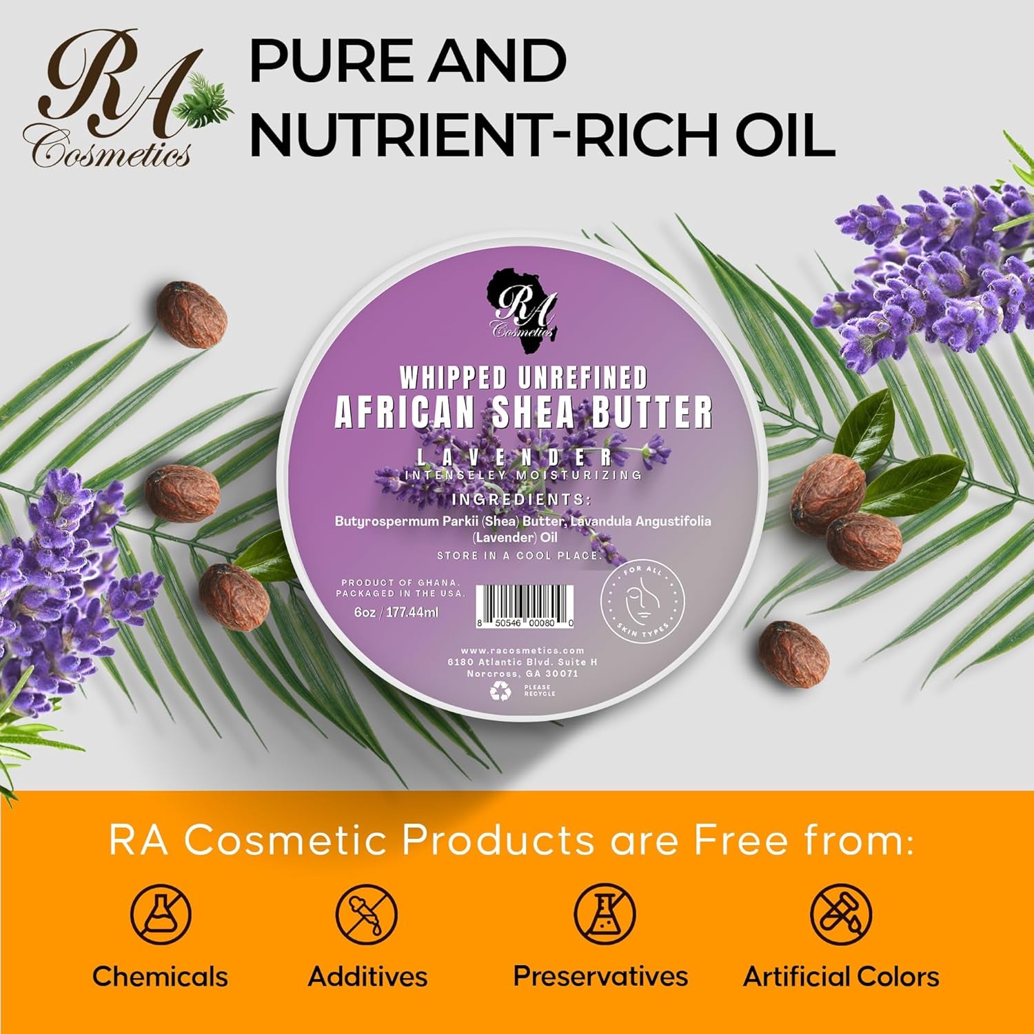 RA COSMETICS Whipped With Lavender African Shea Butter – 340g | Calming Moisture, Skin Soothing & Overnight Nourishment