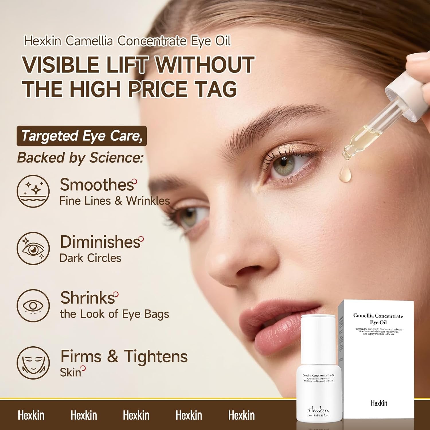 Hexkin Camellia Concentrate Eye Oil – 15ml | Lightweight Hydration & Brightening