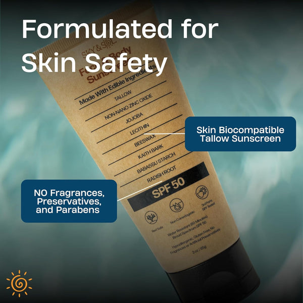 Sky and Sol Face & Body Sunscreen SPF 50 – 85g | Tallow-Based, Reef-Safe Mineral Sun Protection