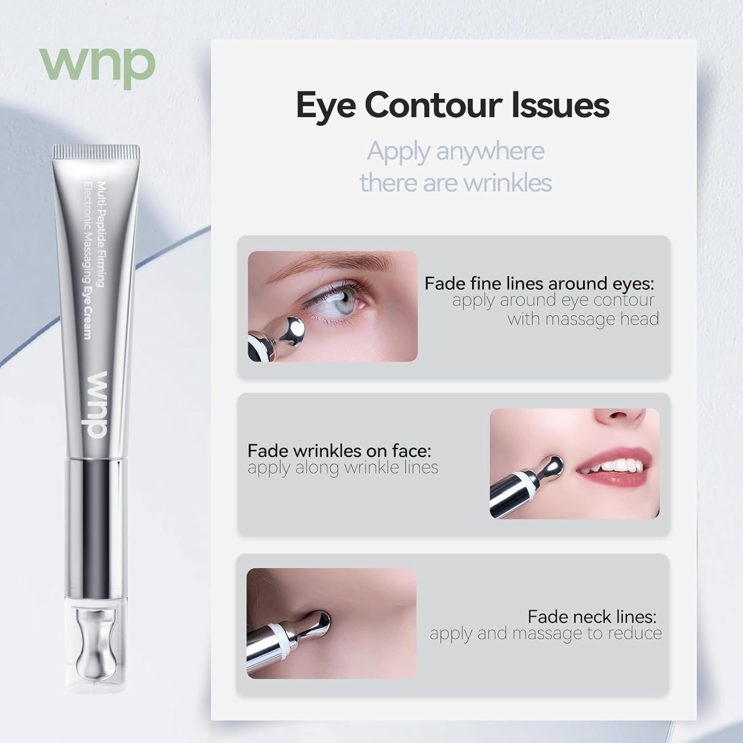 WNP Multi-Peptide Firming Electronic Massaging Eye Cream – 15g | Firms, Brightens & De-Puffs with Sonic Vibration