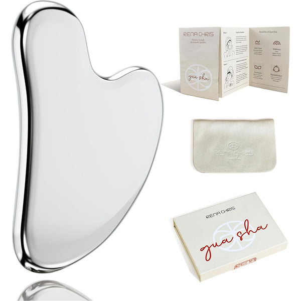 Gua Sha Facial Tools, Stainless Steel Gua Sha, Metal Gua Sha for Jawline Sculpting and Puffiness Reducing, Gua Sha Stainless Steel Tool, Skin Care Gift (Silver)