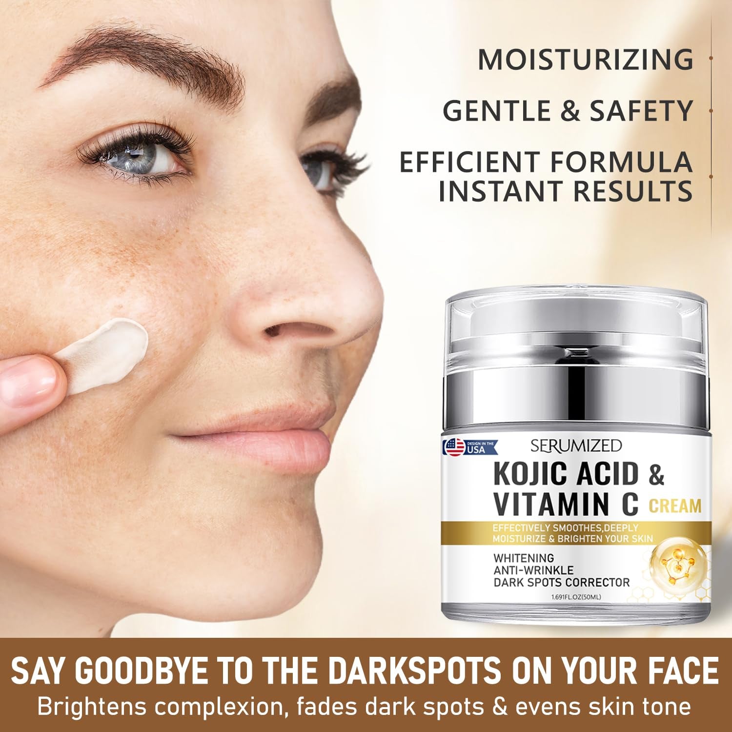 Serumized Kojic Acid & Vitamin C Brightening Cream – 50ml | Fade Dark Spots, Smooth Skin Texture & Boost Radiance