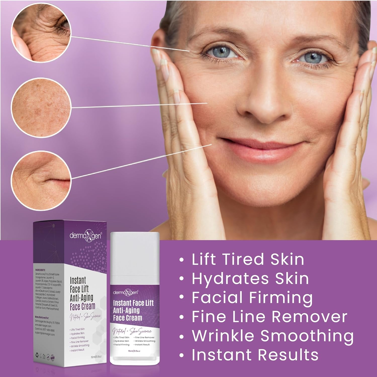 DERMAXGEN Instant Face Lift Anti-Aging Face Cream – 15ml | Instant Tightening & Wrinkle Smoothing