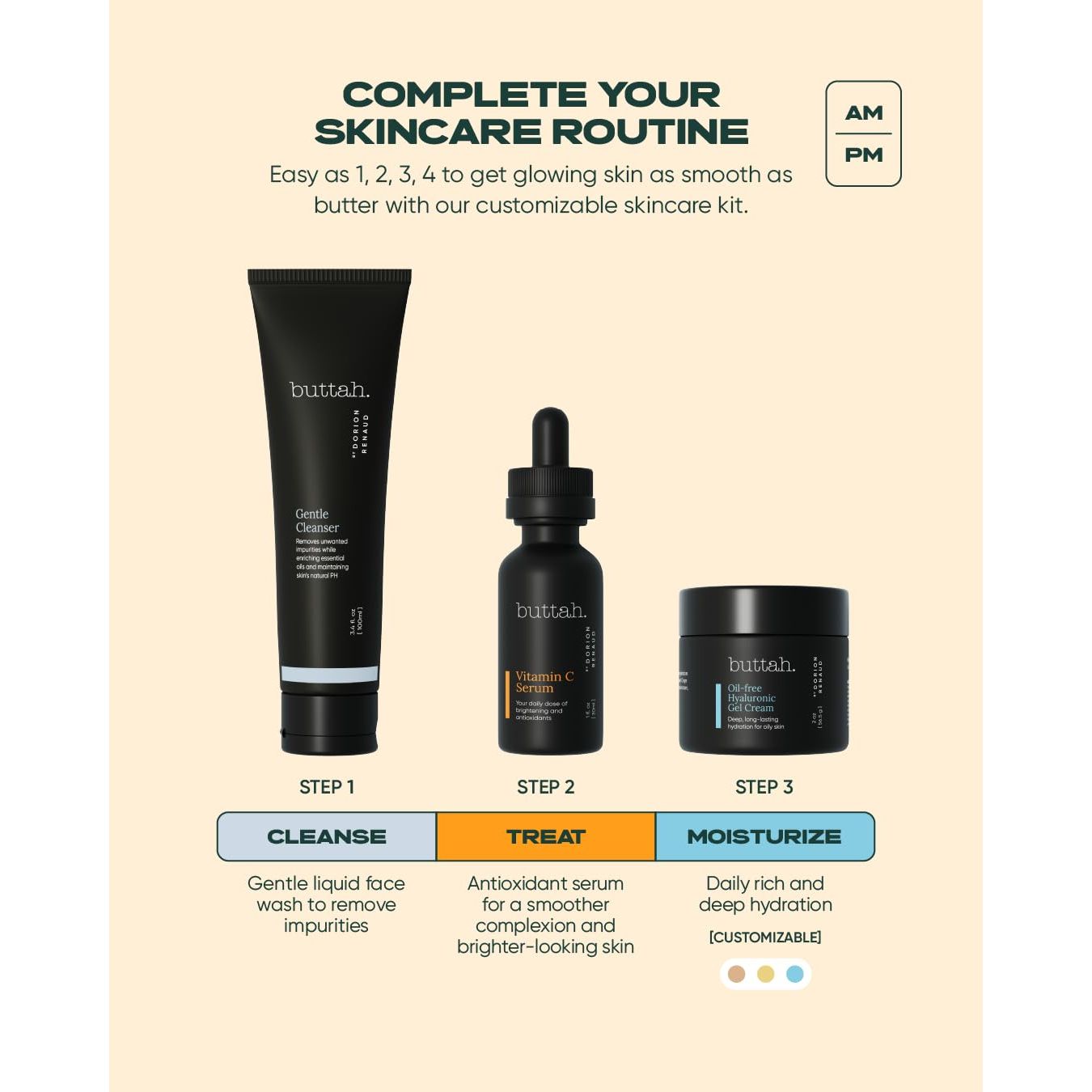 buttah. by Dorion Renaud Oil-Free Hyaluronic Skin Care Set | Hydration, Brightening & Barrier Support for Melanin-Rich Skin