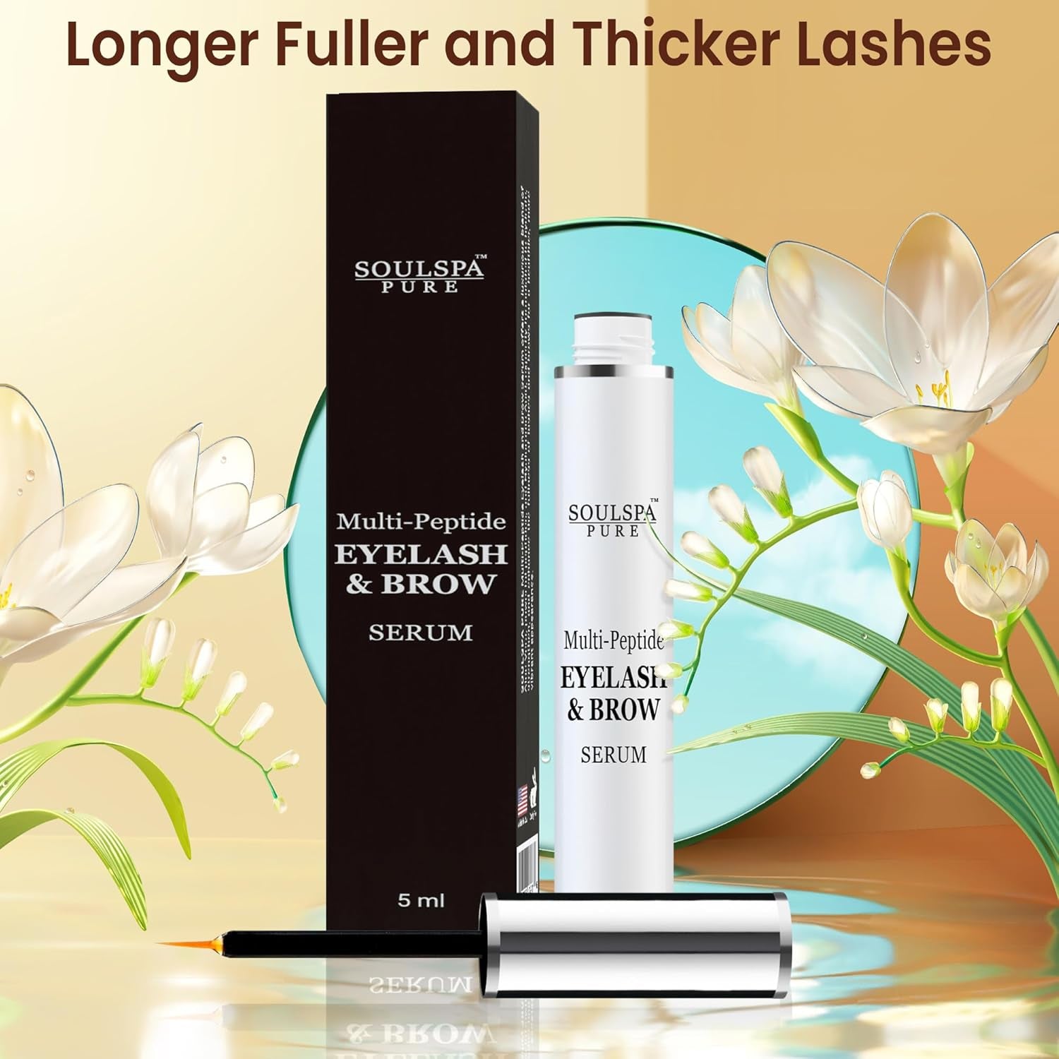 SOULSPA PURE Multi-Peptide Eyelash & Brow Serum – 5ml | Strengthens, Thickens & Nourishes