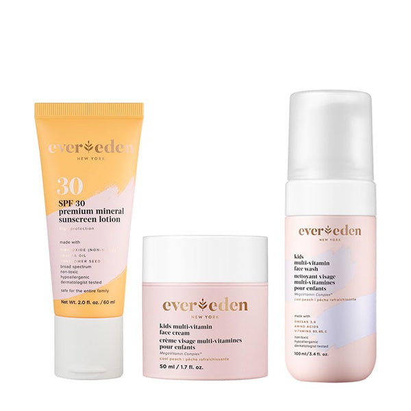 Evereden Kids Daily 1-2-3 Routine Bundle – Peach Scent (3-Step Set) | Clean, Vegan Skincare for Kids with SPF 30 Protection