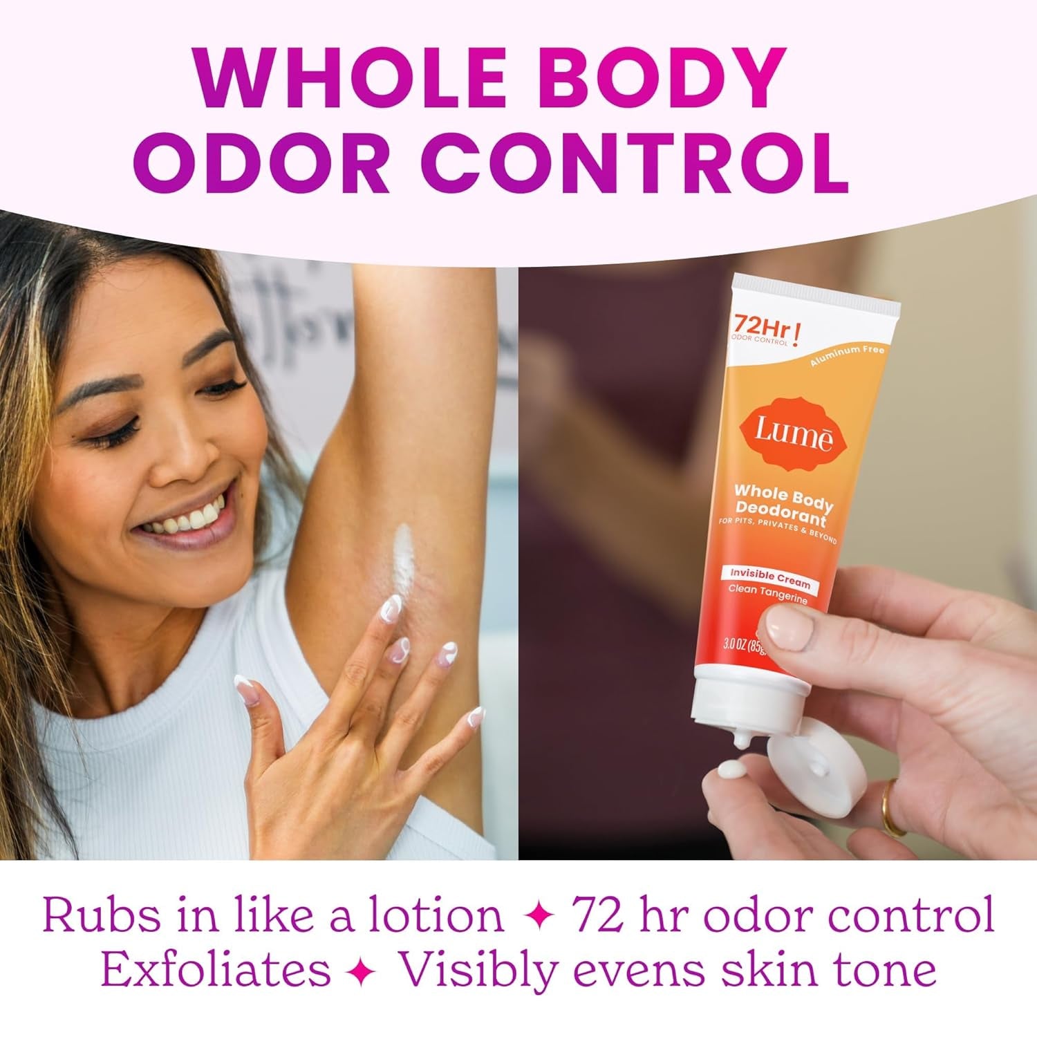 Lume Whole Body Deodorant - Invisible Cream (Clean Tangerine) - 85g (Pack of 2) 