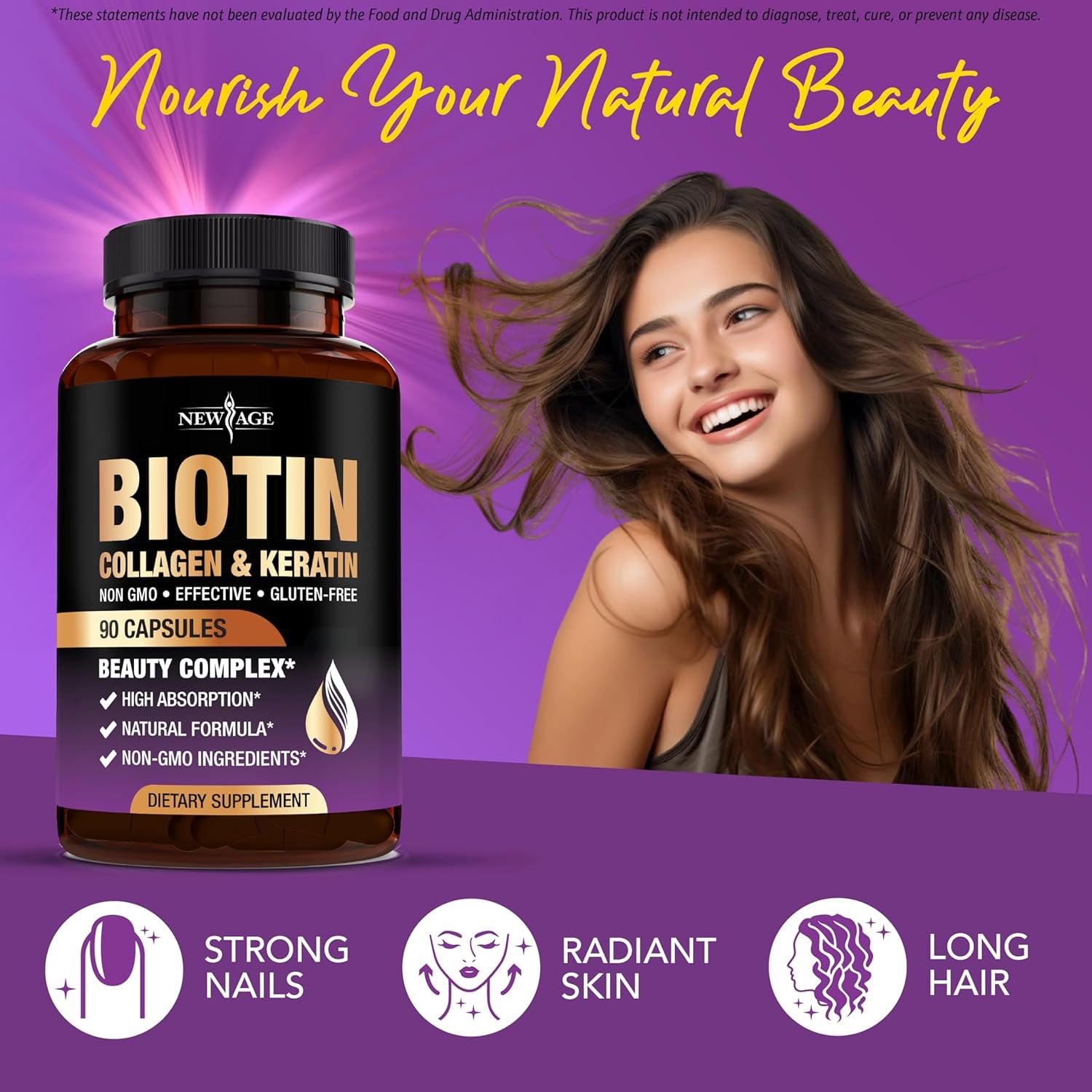 NEW AGE Biotin Collagen & Keratin - 180 Capsules (Pack of 2)